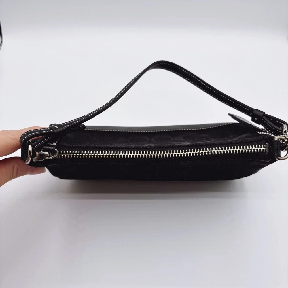 Coach‎ Signature Demi Pouch 6094 Black Monogram Canvas Leather Convertible Y2K